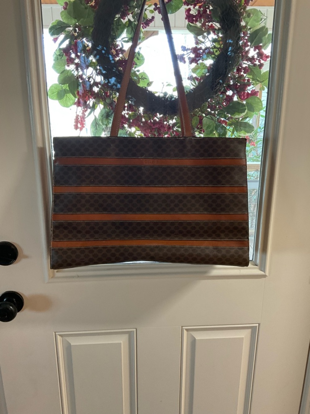 Celine Brown Monogram Canvas Tote with Tan Leather Straps